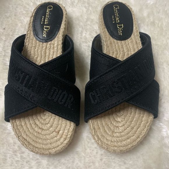 Dior Granville Embroidered Cotton Espadrille Slide - Picture 1 of 8